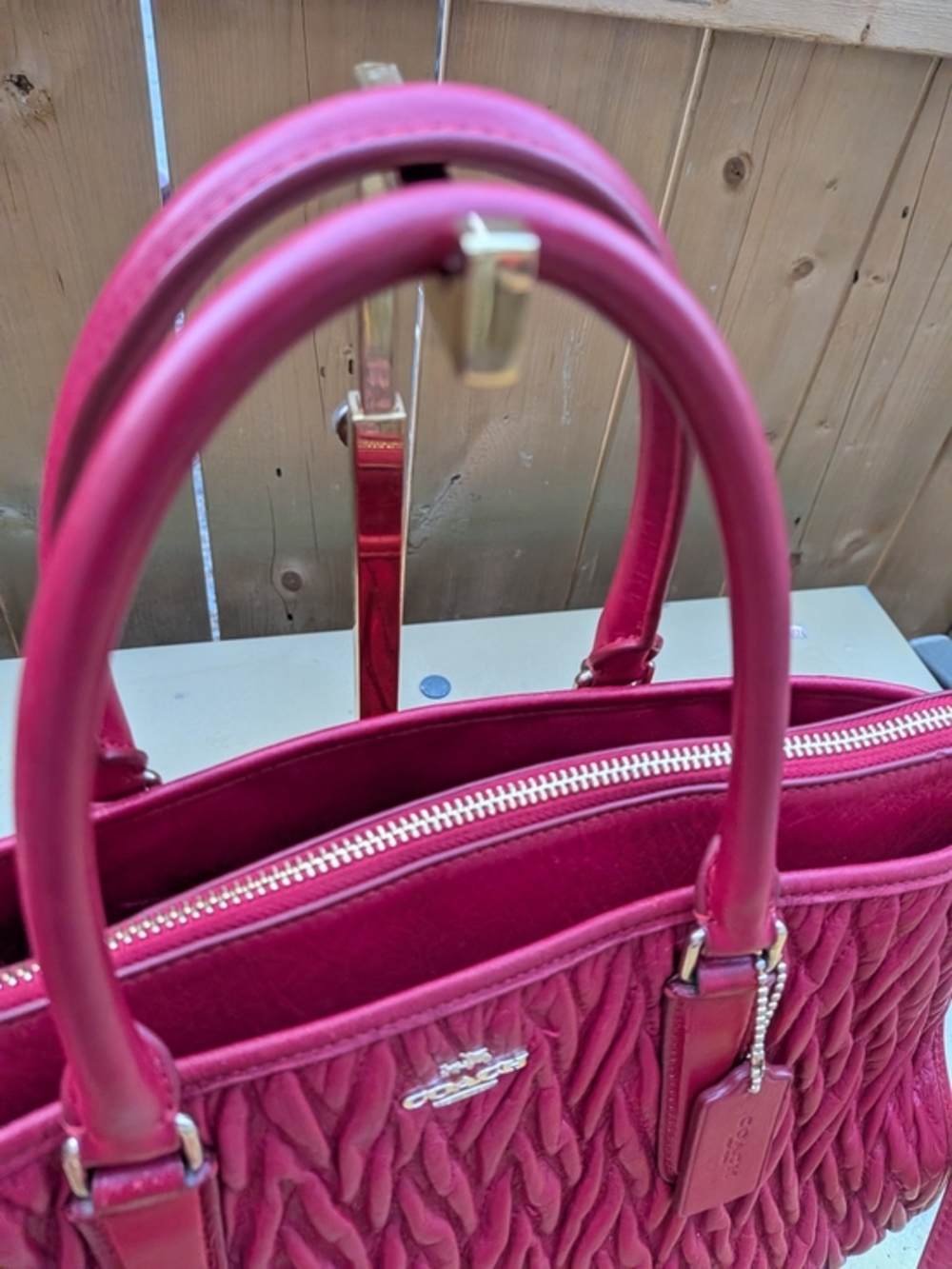 Red Coach Twisted Gathered Leather Morgan Satchel (Style Number: F37083). - Picture 5 of 16